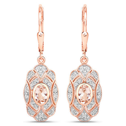 1.04 Carat Genuine Morganite and White Topaz .925 Sterling Silver Earrings  DestGlow
