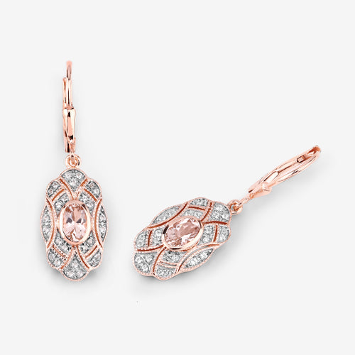 1.04 Carat Genuine Morganite and White Topaz .925 Sterling Silver Earrings  DestGlow