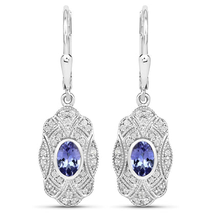 1.12 ct Genuine Tanzanite and White Topaz .925 Sterling Silver Earrings by Avera Group