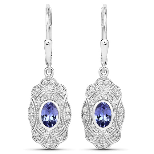 1.12 Carat Genuine Tanzanite and White Topaz .925 Sterling Silver Earrings  DestGlow
