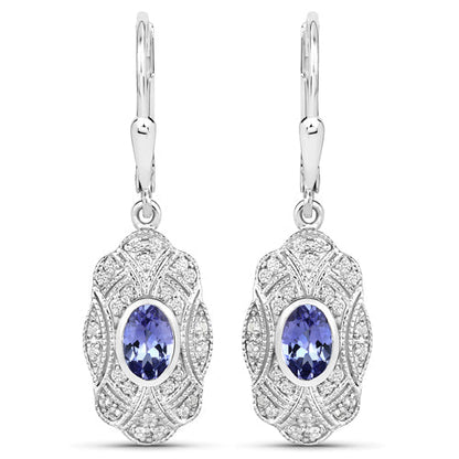 1.12 Carat Genuine Tanzanite and White Topaz .925 Sterling Silver Earrings  DestGlow