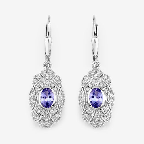 1.12 Carat Genuine Tanzanite and White Topaz .925 Sterling Silver Earrings  DestGlow