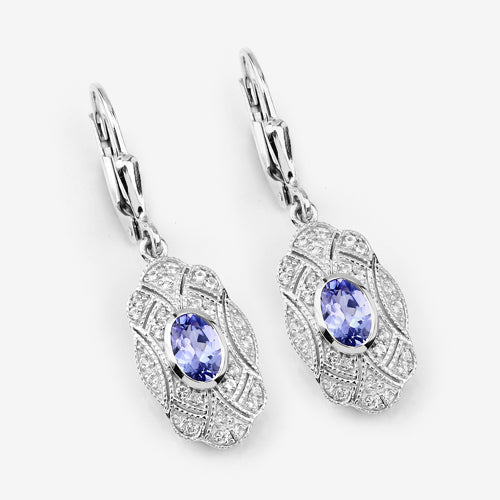 1.12 Carat Genuine Tanzanite and White Topaz .925 Sterling Silver Earrings  DestGlow