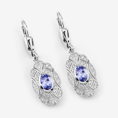 1.12 Carat Genuine Tanzanite and White Topaz .925 Sterling Silver Earrings  DestGlow