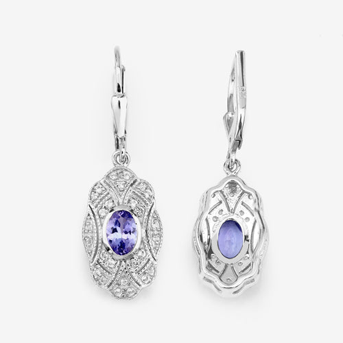 1.12 Carat Genuine Tanzanite and White Topaz .925 Sterling Silver Earrings  DestGlow