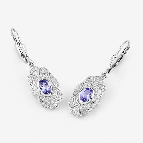1.12 Carat Genuine Tanzanite and White Topaz .925 Sterling Silver Earrings  DestGlow