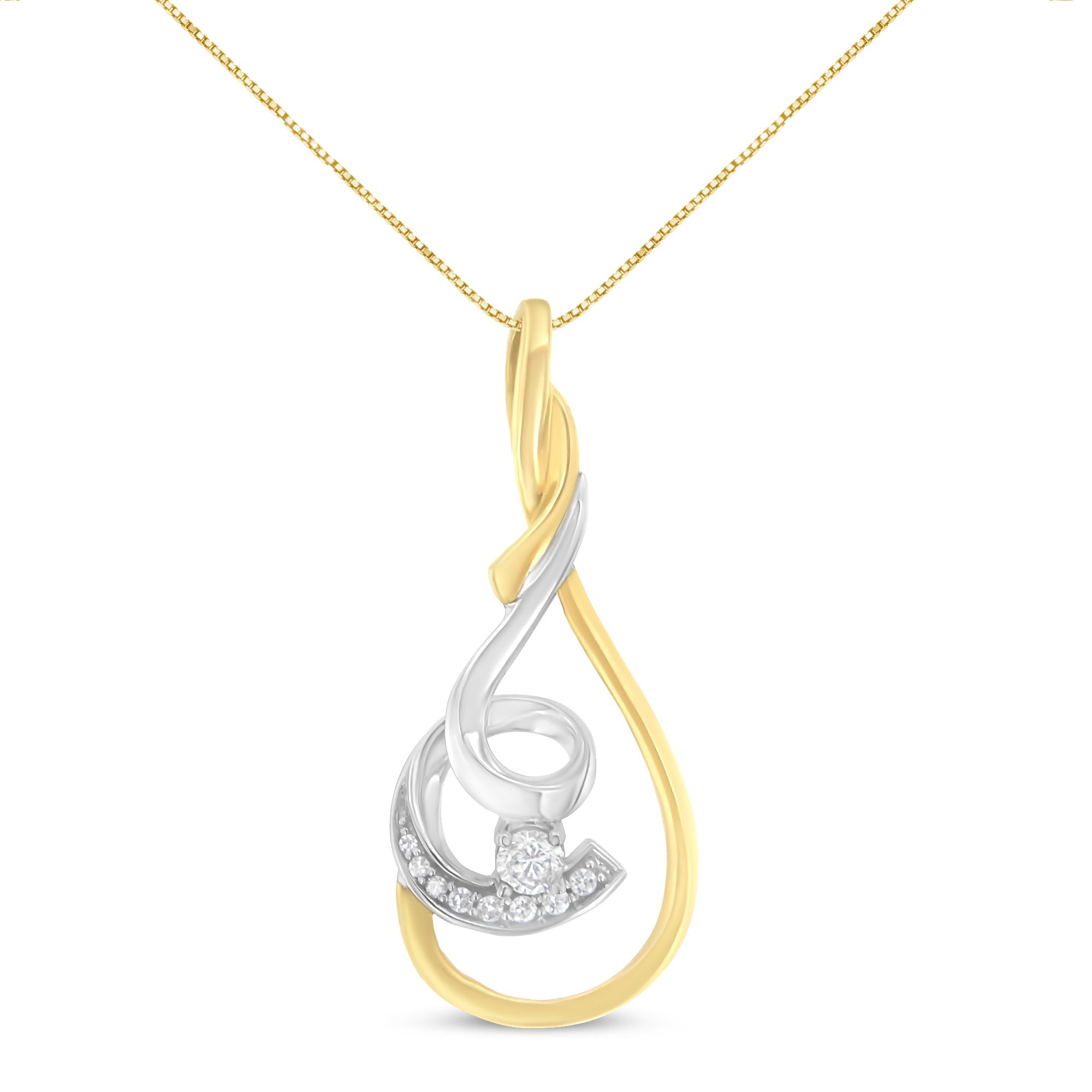 Espira 10K Two-Tone Yellow &amp; White 1/6 Cttw Brilliant-Cut Diamond Layered Spiral 18" Pendant Necklace (H-I Color, I2-I3 Clarity) by Bids.com