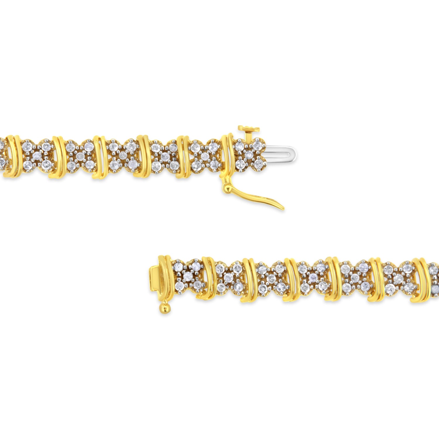 10K Yellow Gold Plated .925 Sterling Silver 2.0 Cttw Round Diamond Cluster "X" Shaped Link Bracelet (H-I Color, I3 Clarity) - 7" by Bids.com