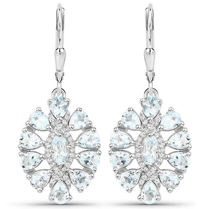 2.93 Carat Genuine Aquamarine and White Topaz .925 Sterling Silver Earrings by Bids.com