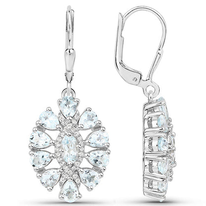 2.93 Carat Genuine Aquamarine and White Topaz .925 Sterling Silver Earrings by Bids.com