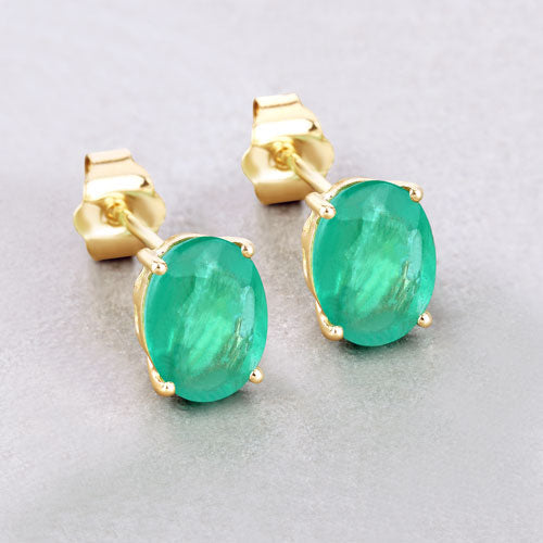 2.40 Carat Genuine Zambian Emerald 10K Yellow Gold Earrings by Bids.com