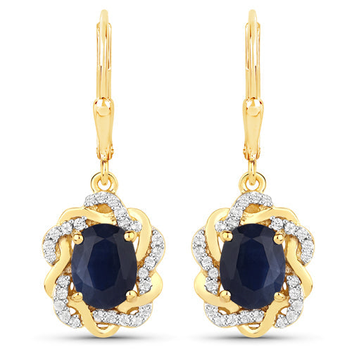 3.46 Carat Genuine Blue Sapphire and White Topaz .925 Sterling Silver Earrings by Bids.com