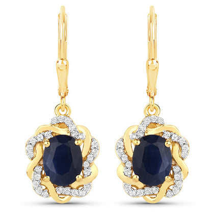 3.46 Carat Genuine Blue Sapphire and White Topaz .925 Sterling Silver Earrings by Bids.com
