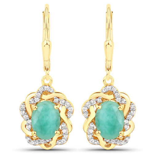 2.36 Carat Genuine Emerald and White Topaz .925 Sterling Silver Earrings by Bids.com