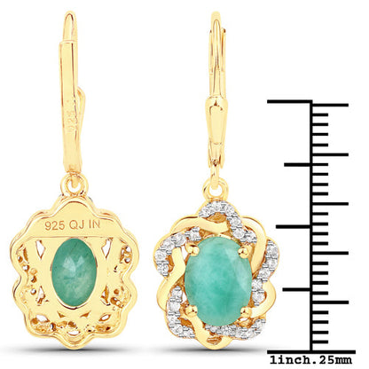 2.36 Carat Genuine Emerald and White Topaz .925 Sterling Silver Earrings by Bids.com