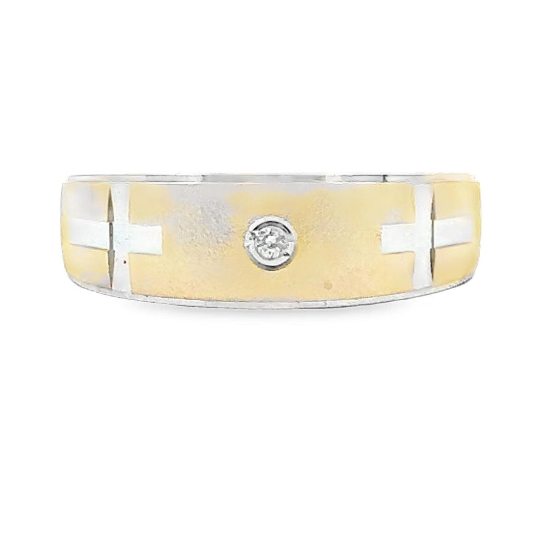 .02ct Mens Ring Wedding Band Sterling Silver 14KT Gold by Bids.com