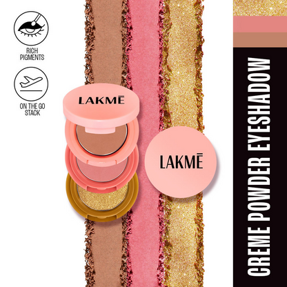 Lakme 9 To 5 Eyeconic Cream Powder Eyeshadow Stack - Golden Hour Goddess