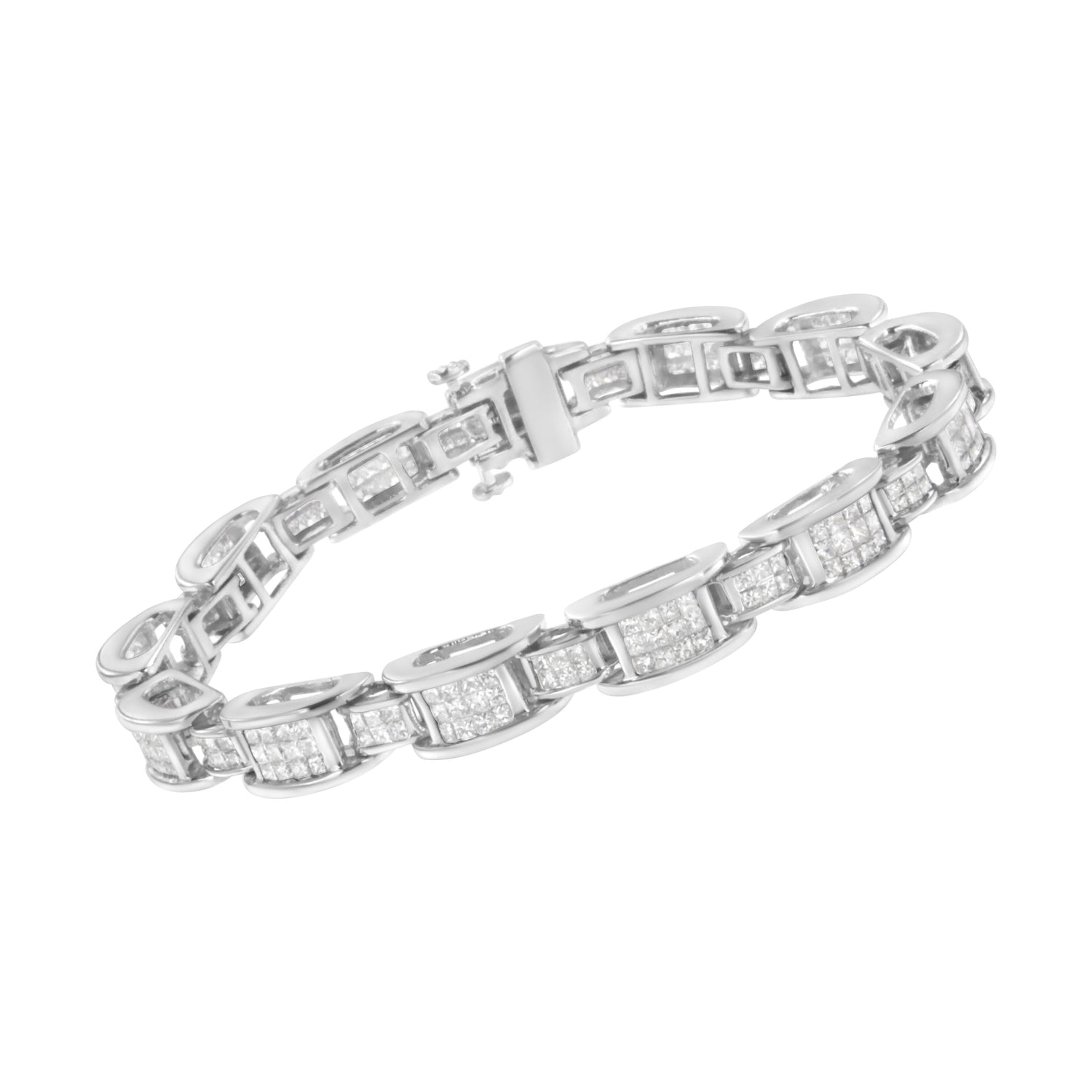14K White Gold 5.0 Cttw Princess Cut Diamond Invisible Set Alternating Size D Shaped Links Tennis Bracelet (H-I Color, SI2-I1 Clarity) - 7â€ by Bids.com
