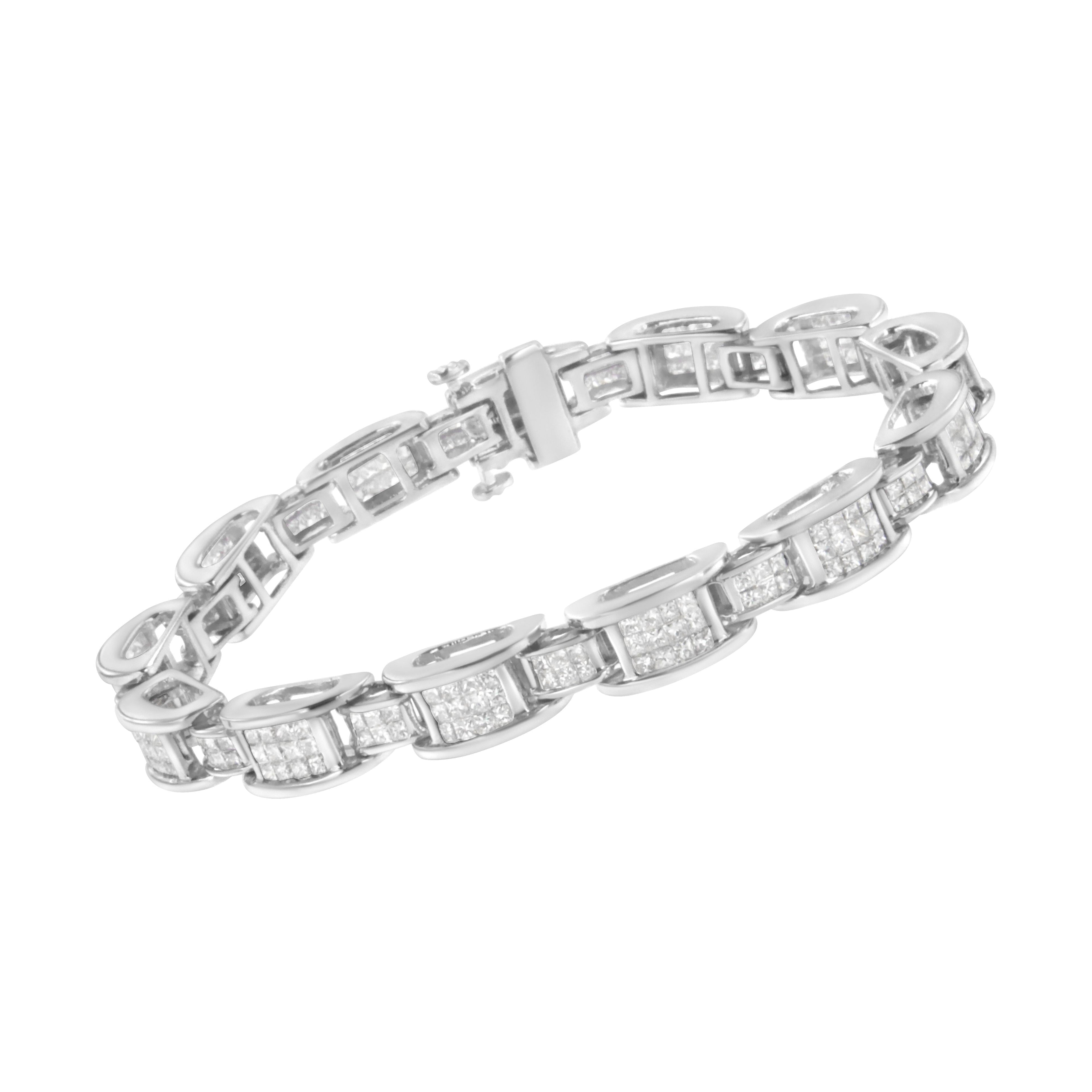 14K White Gold 5.0 Cttw Princess Cut Diamond Invisible Set Alternating Size D Shaped Links Tennis Bracelet (H-I Color, SI2-I1 Clarity) - 7â€ by Bids.com