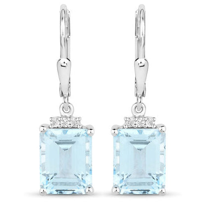 7.91 Carat Genuine Blue Topaz and White Topaz .925 Sterling Silver Earrings  DestGlow