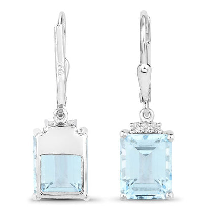 7.91 Carat Genuine Blue Topaz and White Topaz .925 Sterling Silver Earrings  DestGlow