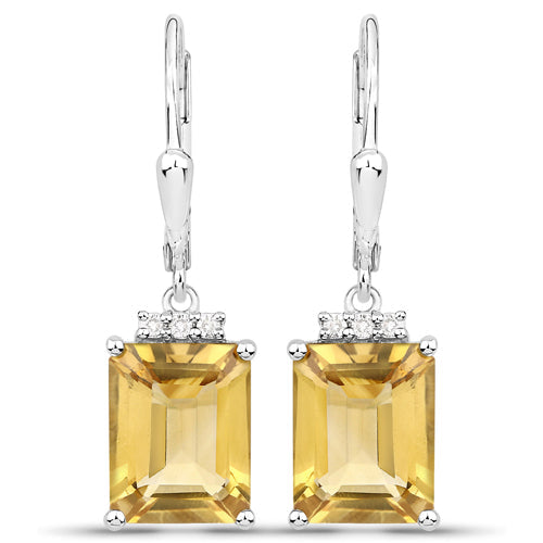 5.63 Carat Genuine Citrine and White Topaz .925 Sterling Silver Earrings  DestGlow