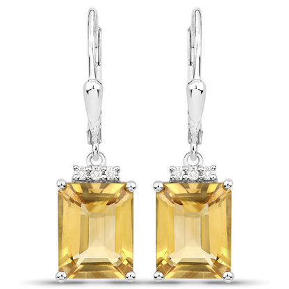 5.63 Carat Genuine Citrine and White Topaz .925 Sterling Silver Earrings  DestGlow