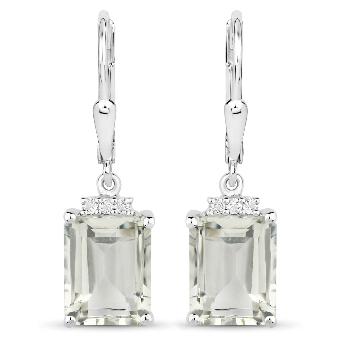 7.23 Carat Genuine Green Amethyst and White Topaz .925 Sterling Silver Earrings 