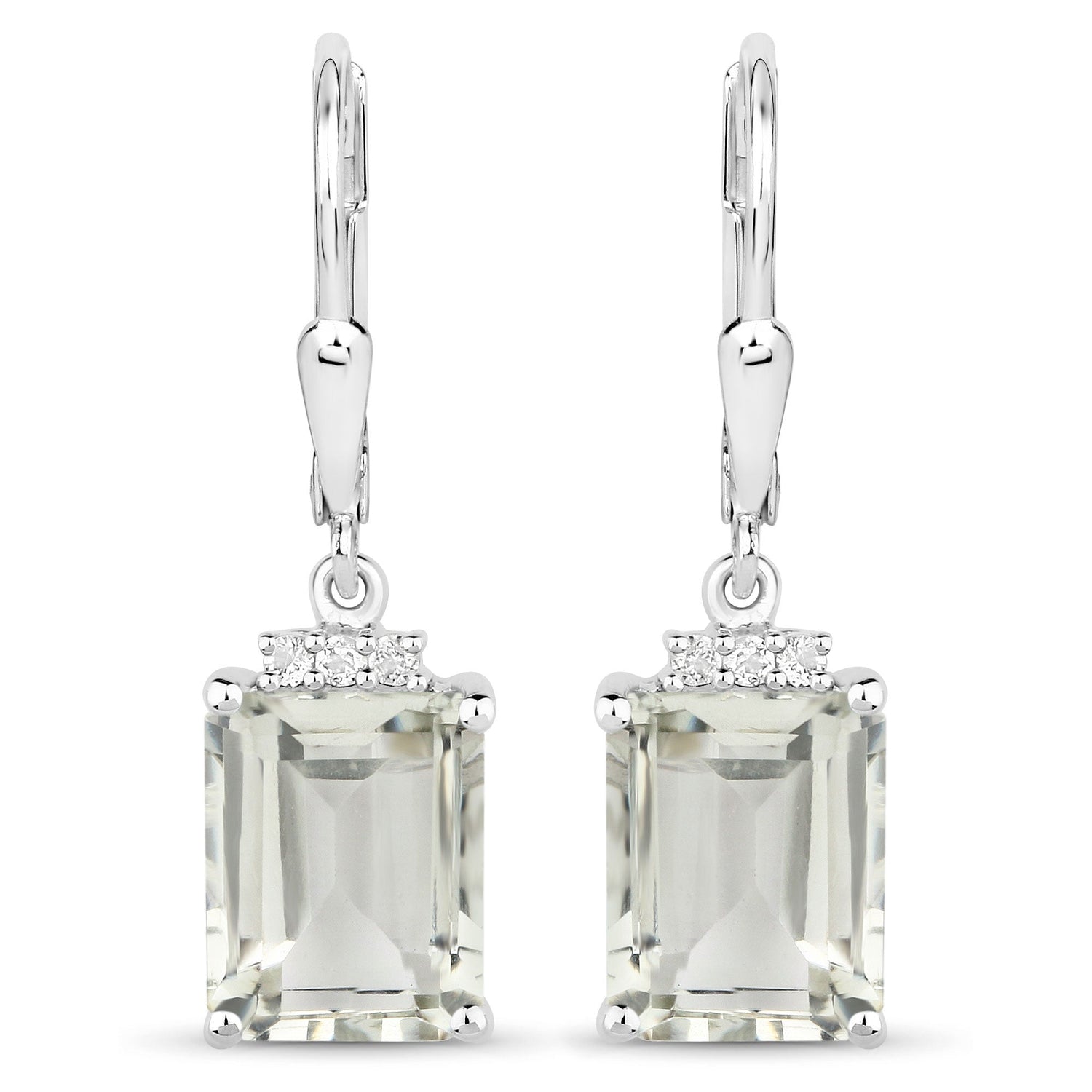 7.23 Carat Genuine Green Amethyst and White Topaz .925 Sterling Silver Earrings