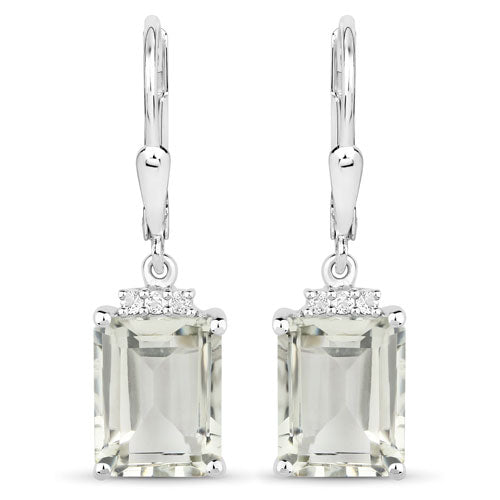 7.23 Carat Genuine Green Amethyst and White Topaz .925 Sterling Silver Earrings  DestGlow