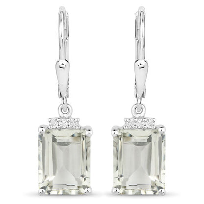 7.23 Carat Genuine Green Amethyst and White Topaz .925 Sterling Silver Earrings  DestGlow