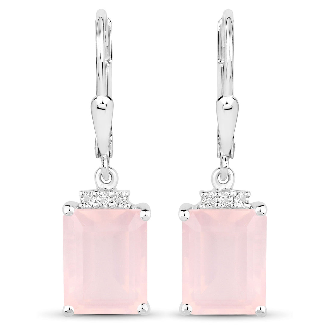 6.23 Carat Genuine Rose Quartz and White Topaz .925 Sterling Silver Earrings 