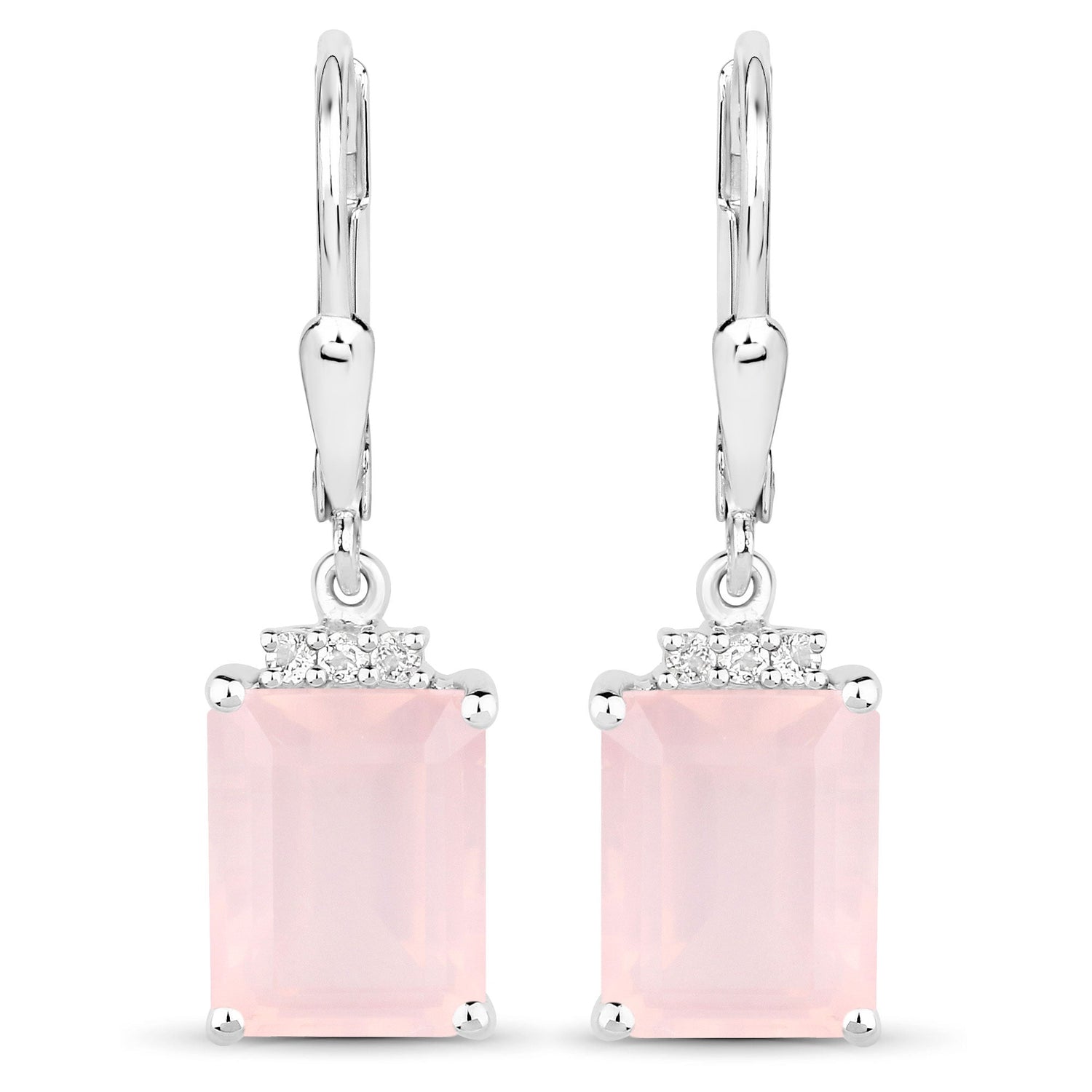 6.23 Carat Genuine Rose Quartz and White Topaz .925 Sterling Silver Earrings