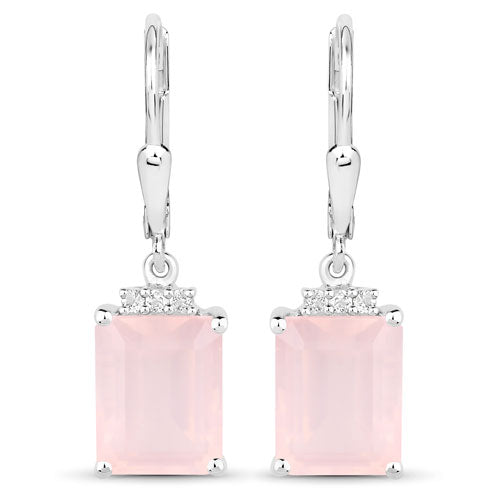6.23 Carat Genuine Rose Quartz and White Topaz .925 Sterling Silver Earrings  DestGlow