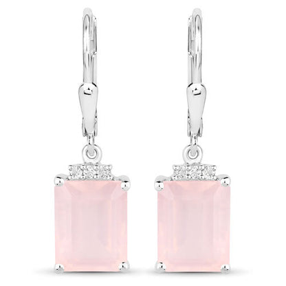6.23 Carat Genuine Rose Quartz and White Topaz .925 Sterling Silver Earrings  DestGlow