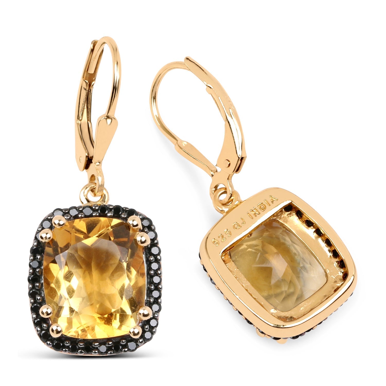 14K Yellow Gold Plated 8.90 Carat Genuine Citrine &amp; Black Spinel .925 Sterling Silver Earrings  DestGlow