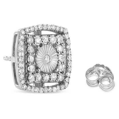 .925 Sterling Silver 1.0 Cttw Round Diamond Double Halo and Disc Stud Earring (I-J Color, I2-I3 Clarity) by Bids.com