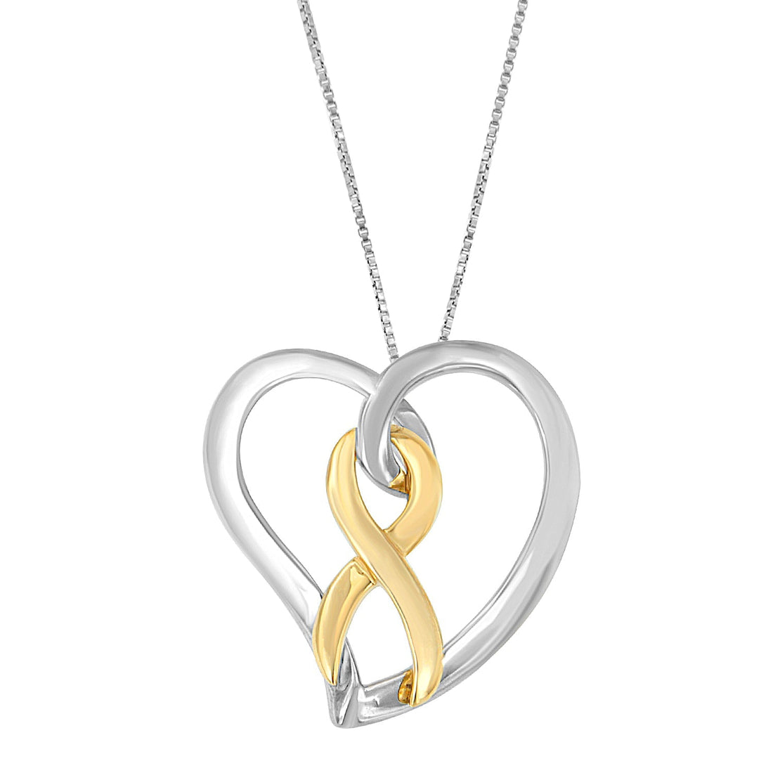 14K Gold and Silver Heart Bow Pendant Necklace  DestGlow