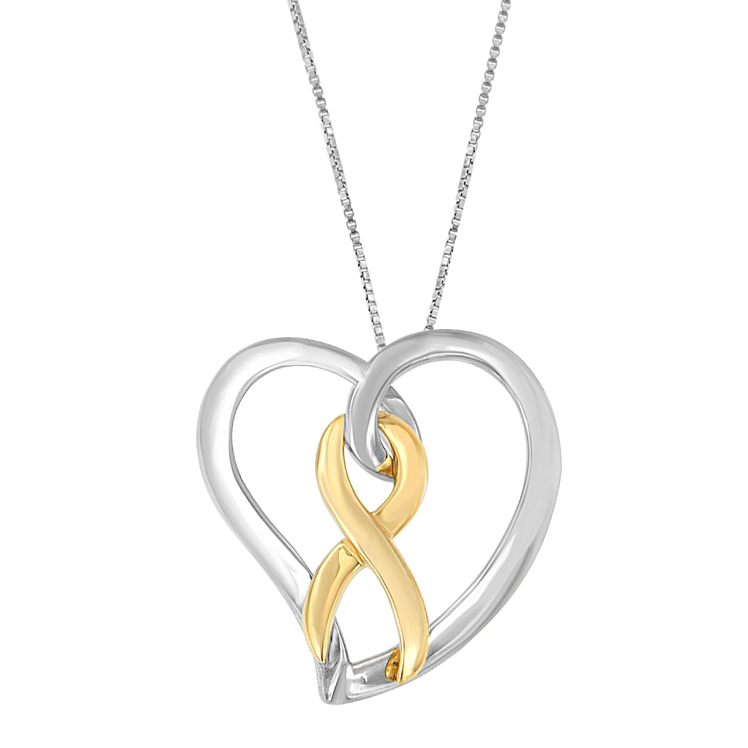 14K Gold and Silver Heart Bow Pendant Necklace  DestGlow