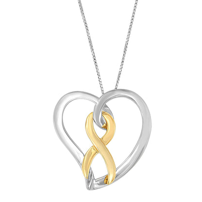 14K Gold and Silver Heart Bow Pendant Necklace  DestGlow
