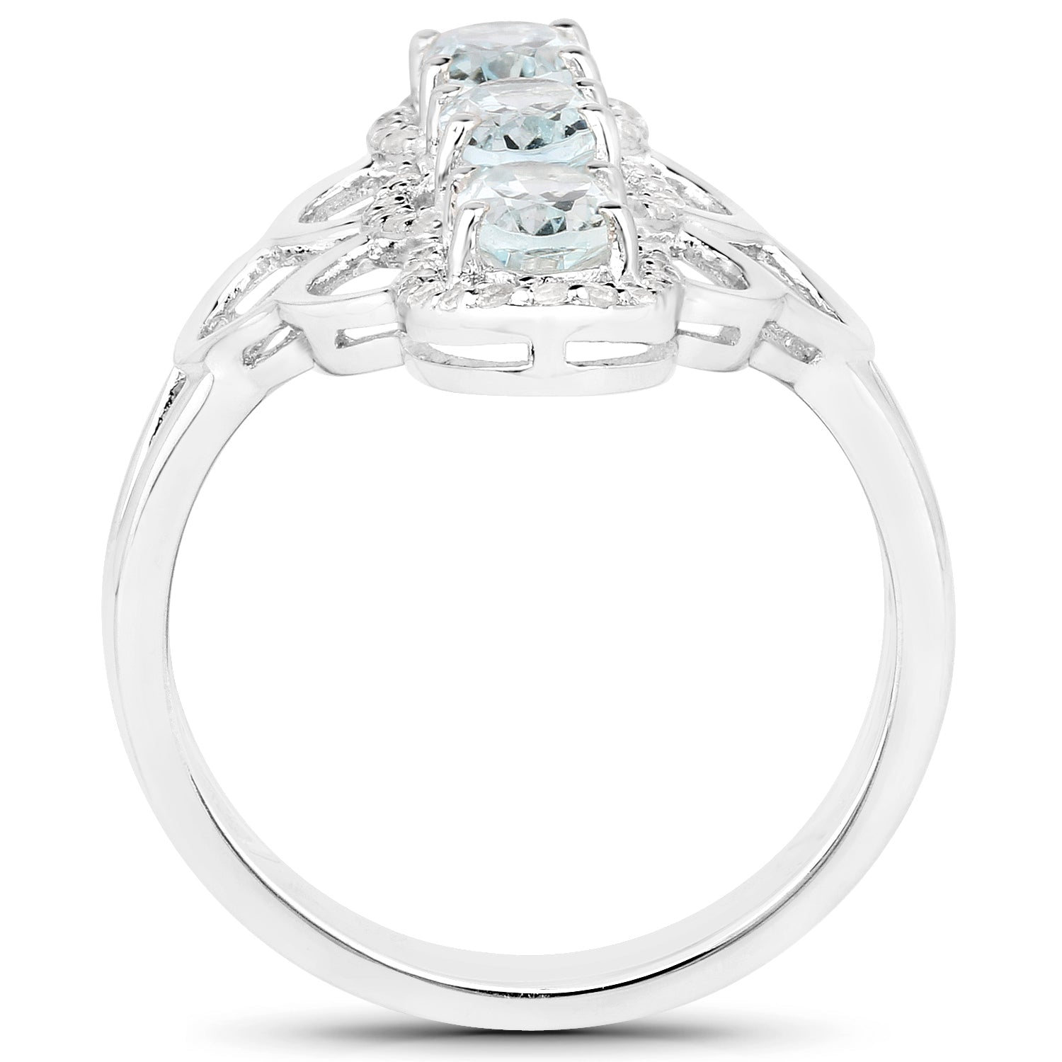 1.54 Carat Genuine Aquamarine and White Zircon .925 Sterling Silver Ring by Bids.com