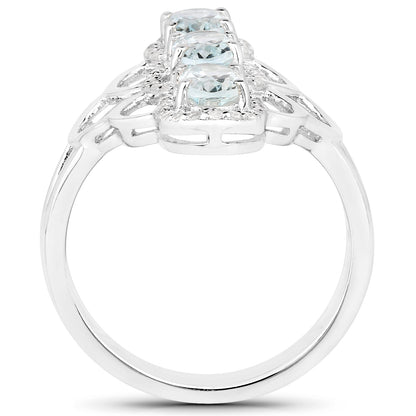 1.54 Carat Genuine Aquamarine and White Zircon .925 Sterling Silver Ring by Bids.com