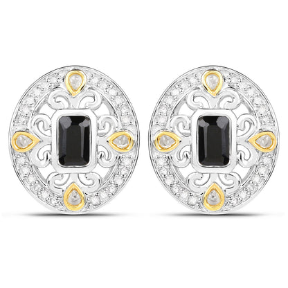0.93 Carat Genuine Blue Sapphire and White Diamond .925 Sterling Silver Earrings by Bids.com