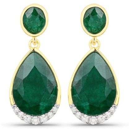6.10 Carat Dyed Emerald and White Diamond .925 Sterling Silver Earrings  DestGlow