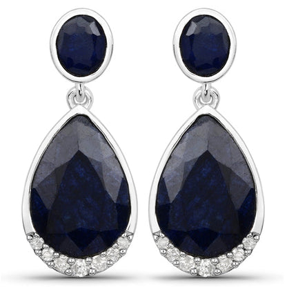 7.90 Carat Dyed Sapphire and White Diamond .925 Sterling Silver Earrings by Bids.com
