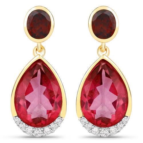 7.98 Carat Genuine Pink Topaz, Rhodolite Garnet and White Diamond .925 Sterling Silver Earrings by Bids.com