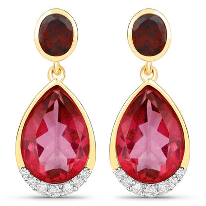 7.98 Carat Genuine Pink Topaz, Rhodolite Garnet and White Diamond .925 Sterling Silver Earrings by Bids.com
