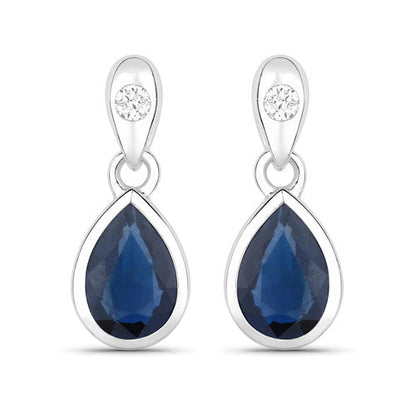 1.65 Carat Genuine Blue Sapphire and White Diamond 10K White Gold Earrings by Bids.com