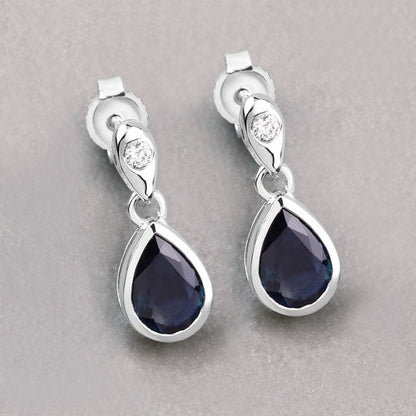 1.65 Carat Genuine Blue Sapphire and White Diamond 10K White Gold Earrings by Bids.com