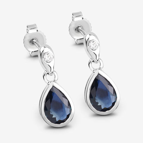 1.65 Carat Genuine Blue Sapphire and White Diamond 10K White Gold Earrings by Bids.com